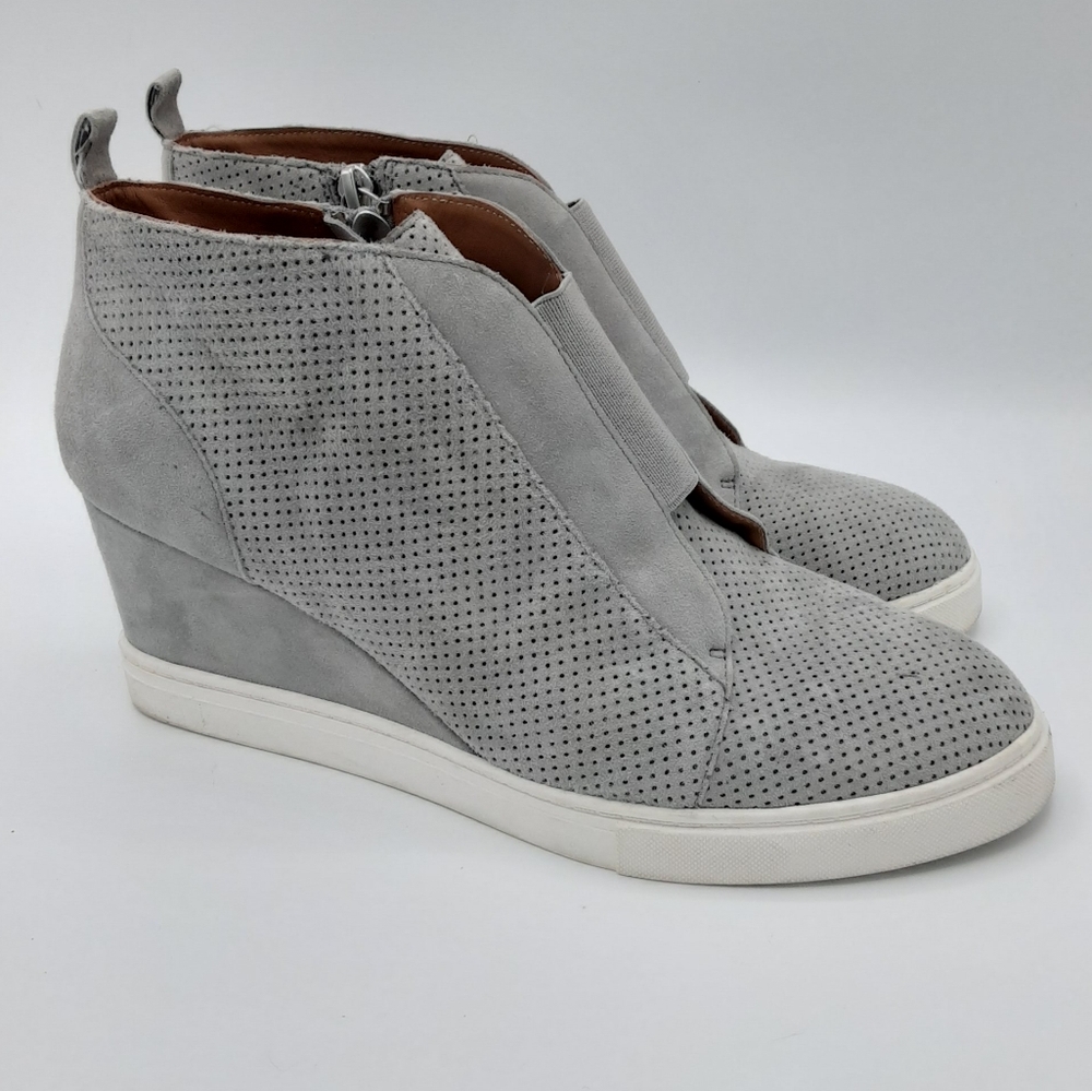 Linea Paolo Gray Suede Wedge Sneaker.